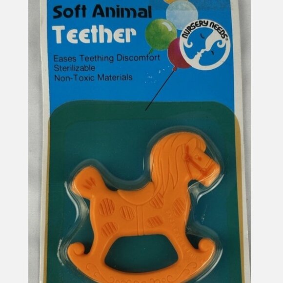SEALED Vintage Soft Animal Teether Rocking Horse Orange Baby Toy Nursery Needs - Picture 1 of 2